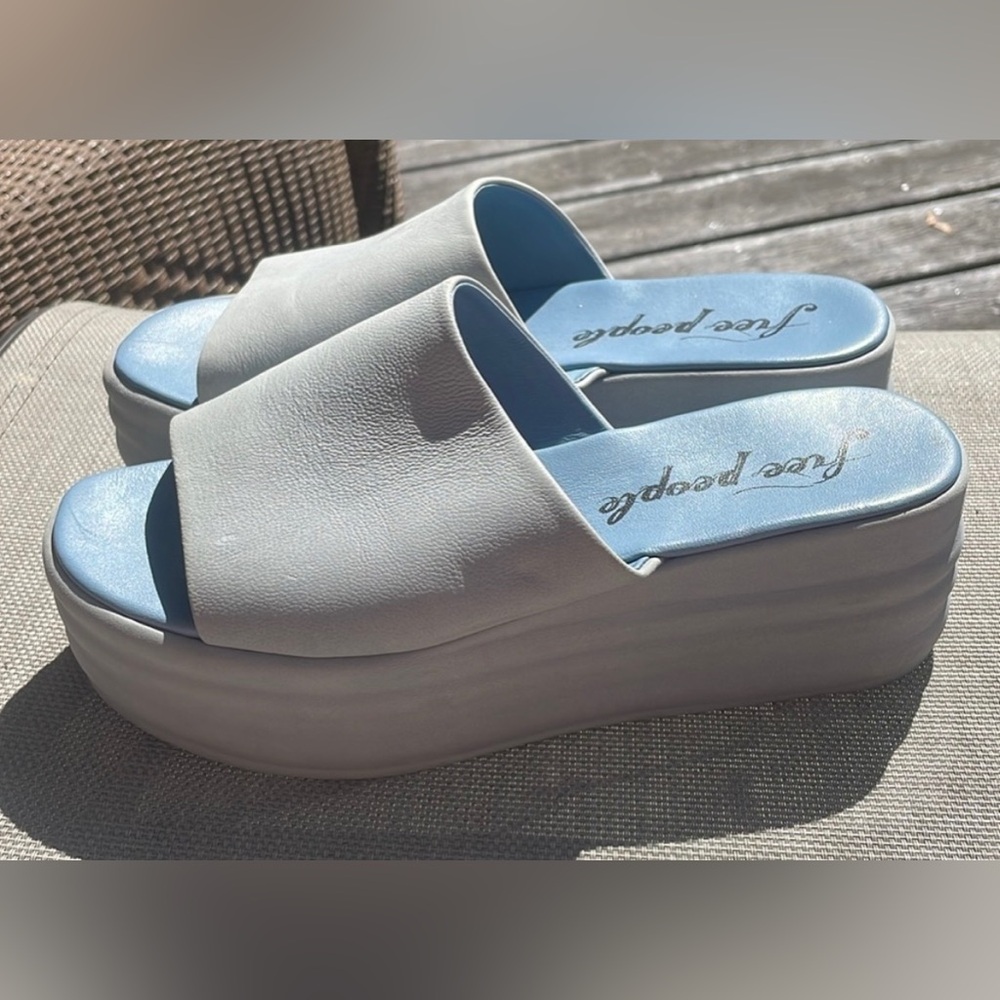 Free People Harbor Platform Slides in Light Blue